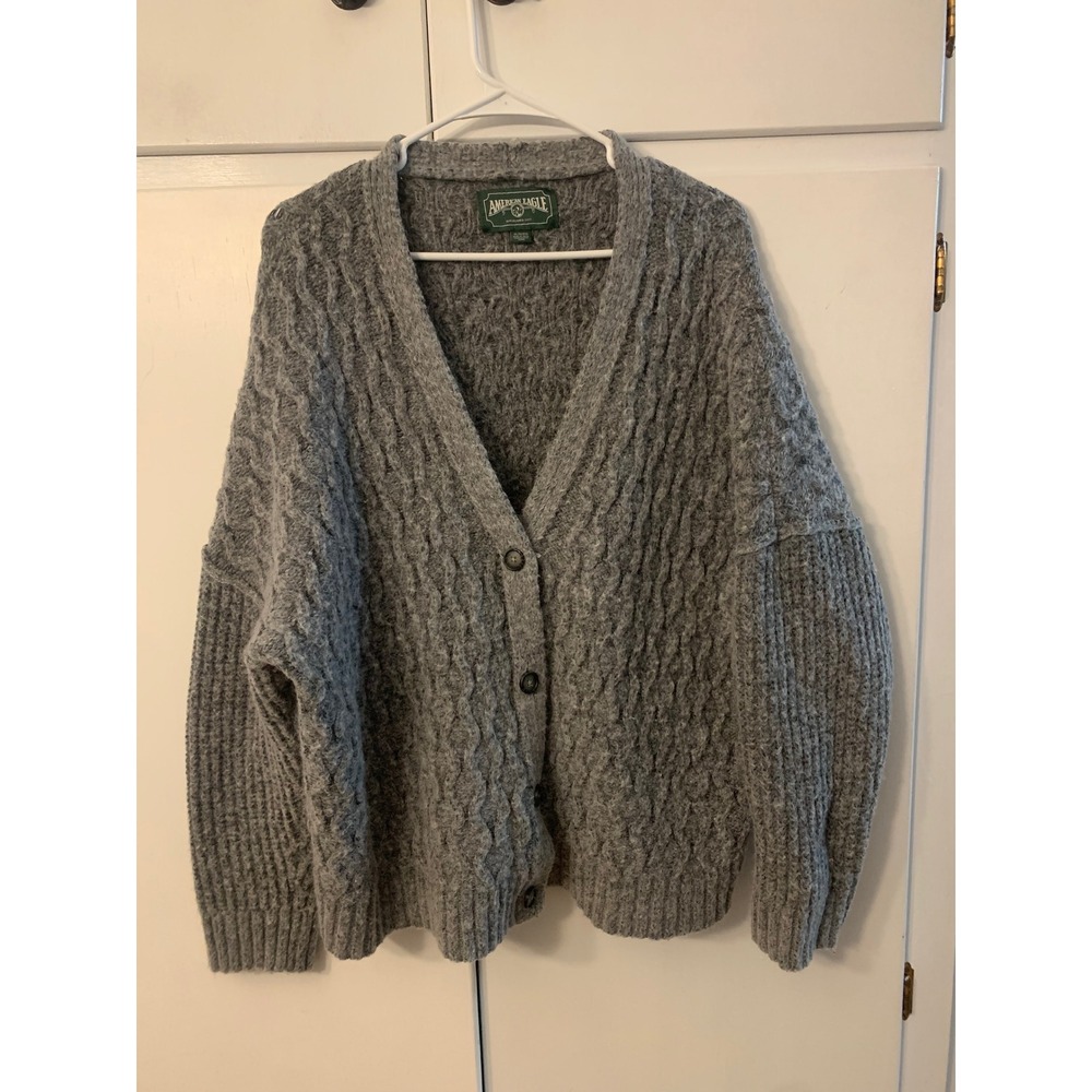 American Eagle Outfitters Gray Cable Knit Cardigan